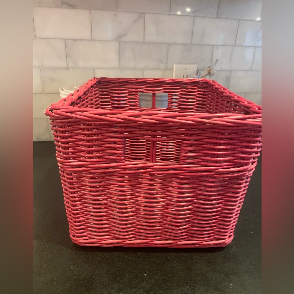 Pottery Barn Kids Large Square Sabrina Basket 12" x 12" x 9.5" Red Wicker - Picture 5 of 7